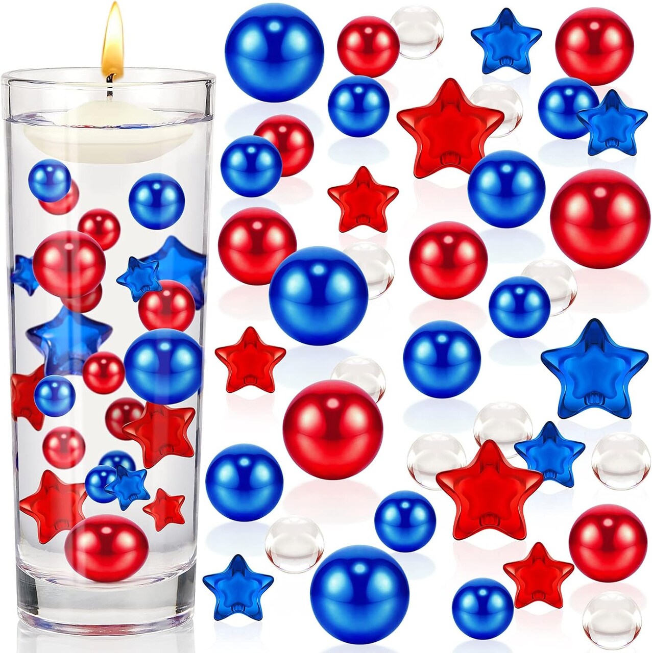 2156 Pcs Patriotic Vase Red White Blue Filler Beads 4th of July Pearl for Vase Candles Memorial Day Centerpiece Ornaments for Independence Veterans Day Party Festival Home Table Decor